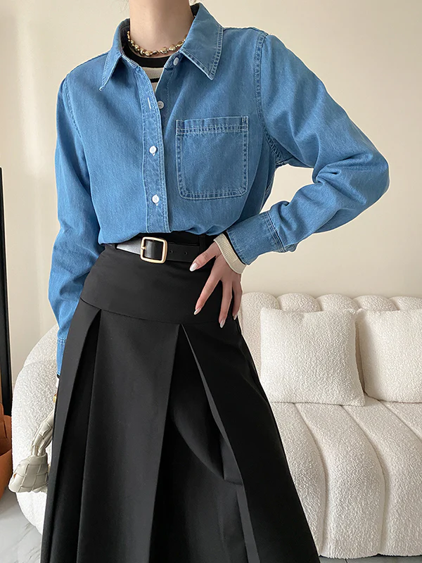 A-Line High Waisted Pleated Solid Color Split-Joint Skirts Bottoms - Image 14