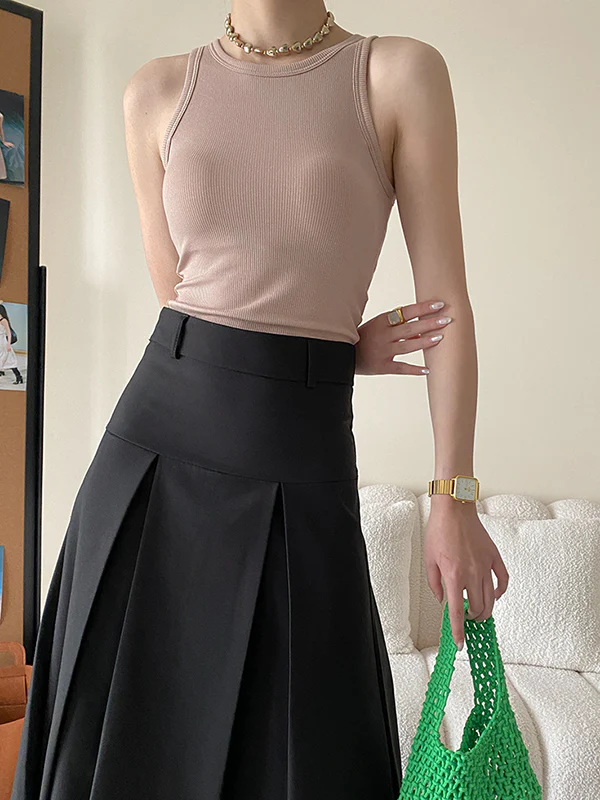 A-Line High Waisted Pleated Solid Color Split-Joint Skirts Bottoms - Image 15