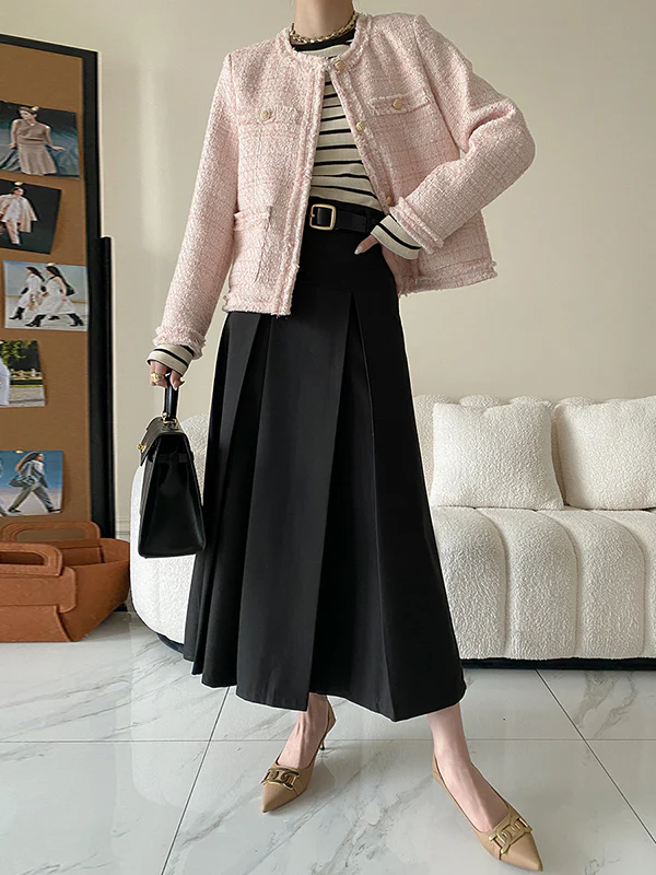 A-Line High Waisted Pleated Solid Color Split-Joint Skirts Bottoms - Image 8