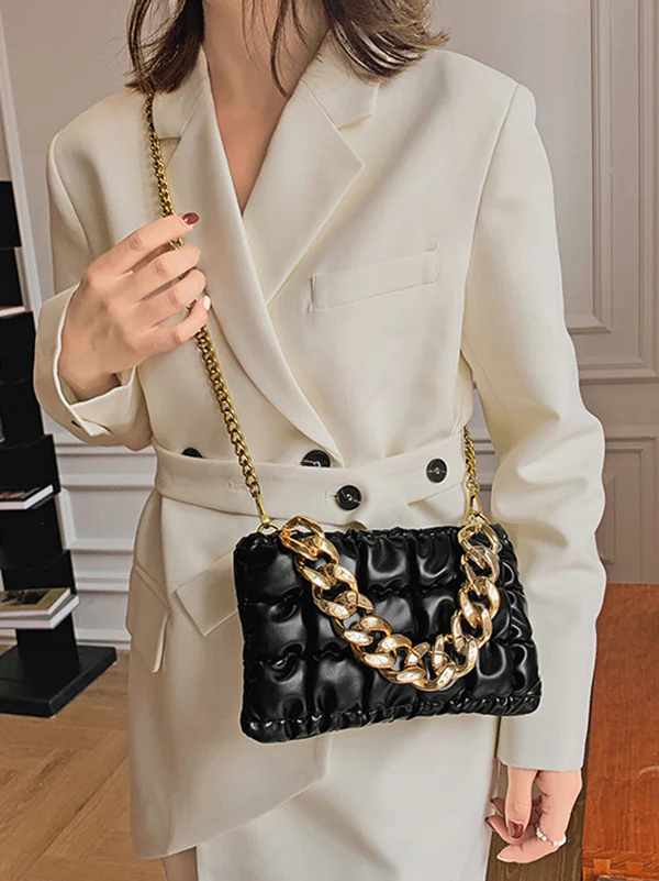 Chains Plaid Solid Color Crossbody Bags - Image 11