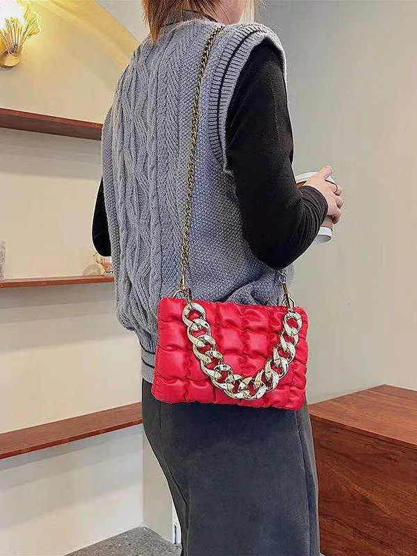 Chains Plaid Solid Color Crossbody Bags - Image 17