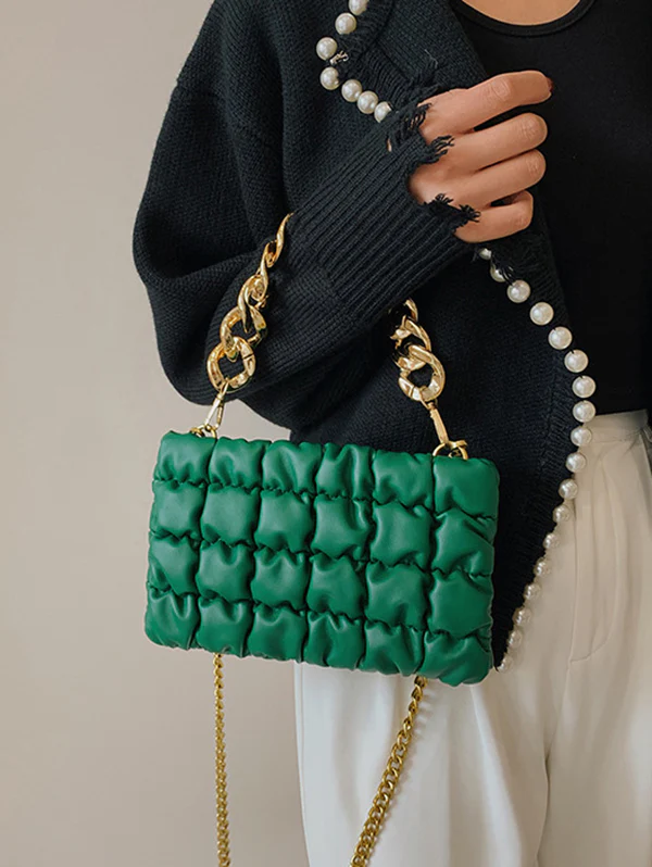 Chains Plaid Solid Color Crossbody Bags - Image 2