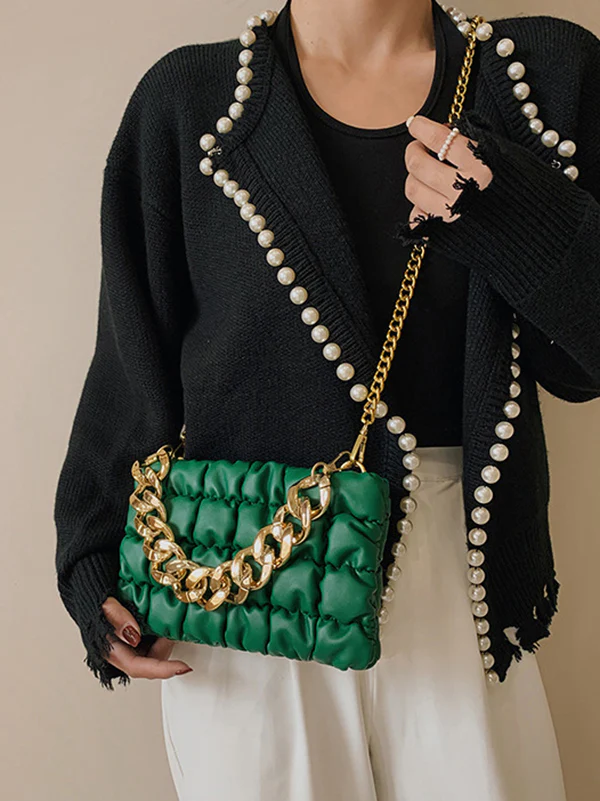 Chains Plaid Solid Color Crossbody Bags - Image 4