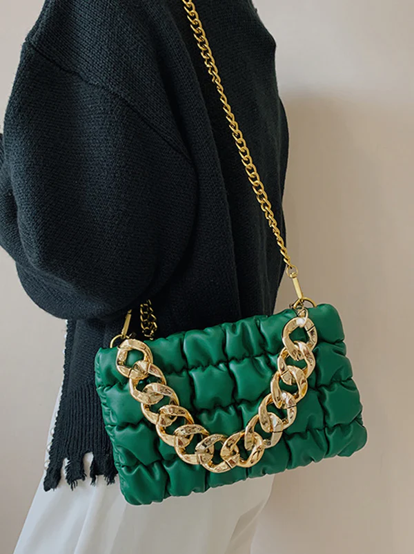 Chains Plaid Solid Color Crossbody Bags - Image 5