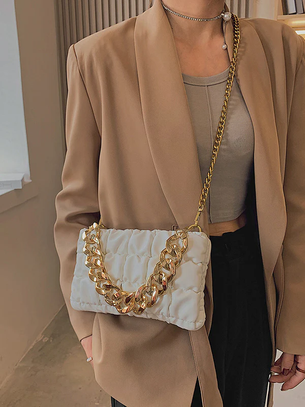 Chains Plaid Solid Color Crossbody Bags - Image 6