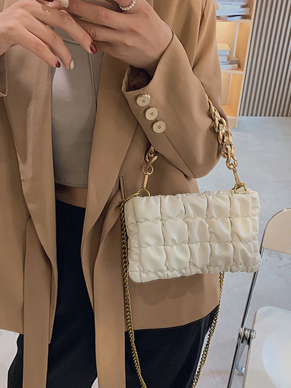 Chains Plaid Solid Color Crossbody Bags - Image 7