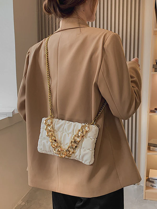 Chains Plaid Solid Color Crossbody Bags - Image 8