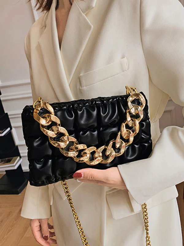 Chains Plaid Solid Color Crossbody Bags - Image 9