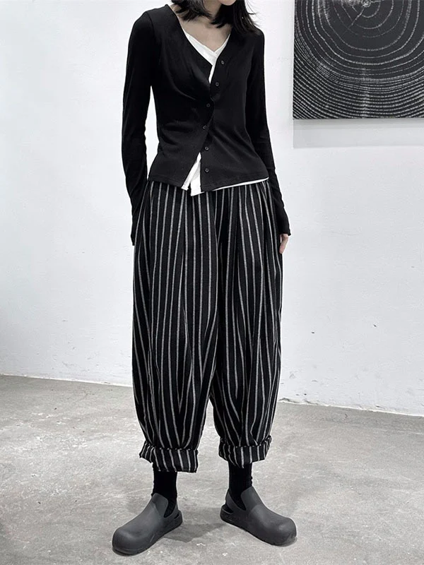 Harem Pants Loose High-Waisted Split-Joint Striped Patterns Pants Trousers - Image 2