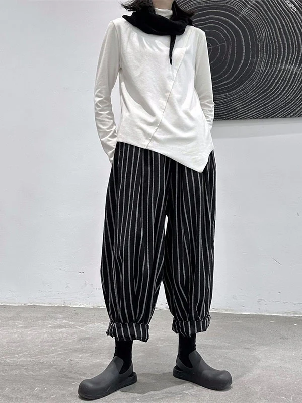 Harem Pants Loose High-Waisted Split-Joint Striped Patterns Pants Trousers - Image 4