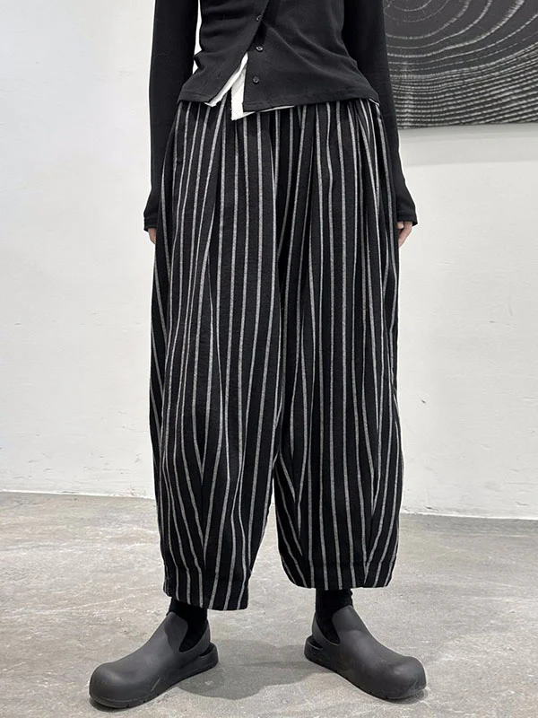 Harem Pants Loose High-Waisted Split-Joint Striped Patterns Pants Trousers - Image 5