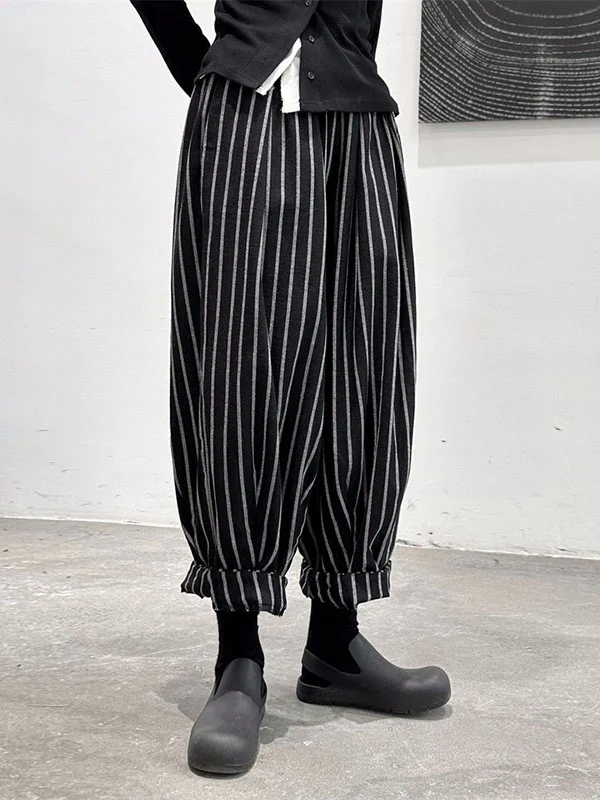 Harem Pants Loose High-Waisted Split-Joint Striped Patterns Pants Trousers - Image 6