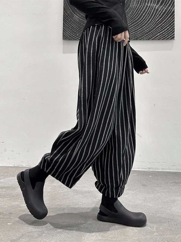 Harem Pants Loose High-Waisted Split-Joint Striped Patterns Pants Trousers - Image 7