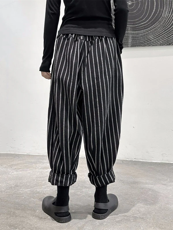 Harem Pants Loose High-Waisted Split-Joint Striped Patterns Pants Trousers - Image 8