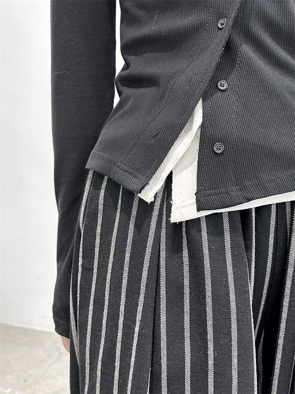 Harem Pants Loose High-Waisted Split-Joint Striped Patterns Pants Trousers - Image 9