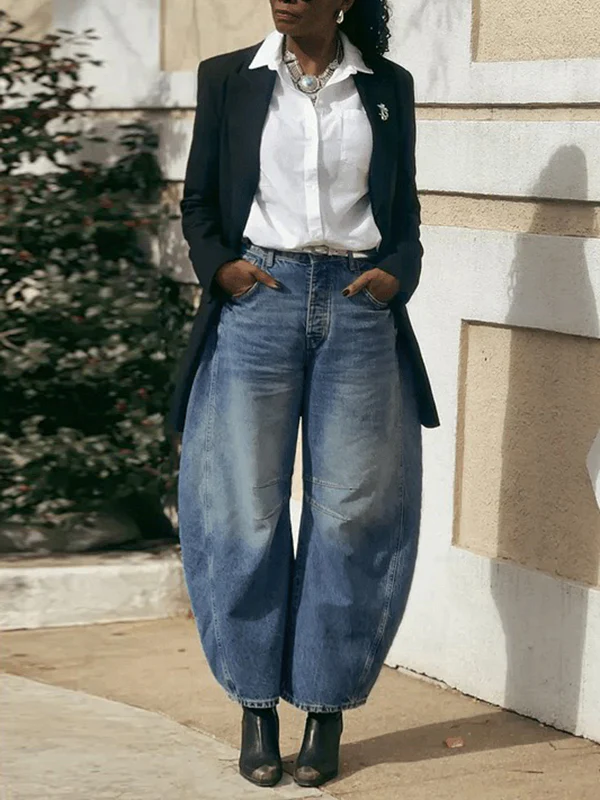 Harem Pants Pleated Split-Joint Jean Pants Bottoms - Image 2