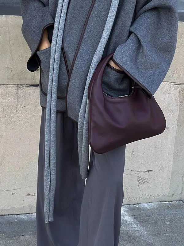 Long Sleeves Loose Pockets Solid Color Split-Joint Tied Waist V-neck Woolen Coat - Image 8