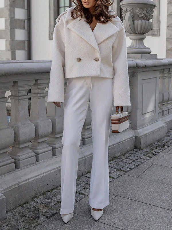 Long Sleeves Loose Split-Joint Peter Pan Collar Woolen Coat - Image 14
