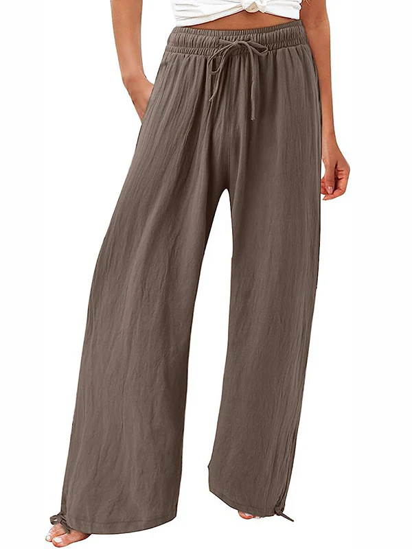 Loose Wide Leg Drawstring Elasticity Solid Color Pants Trousers - Image 10