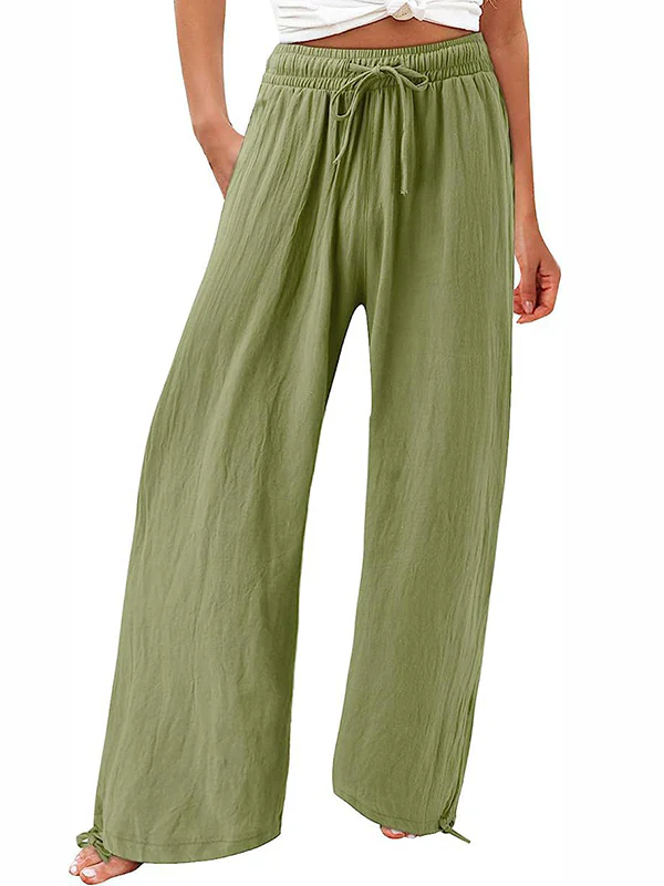 Loose Wide Leg Drawstring Elasticity Solid Color Pants Trousers - Image 11