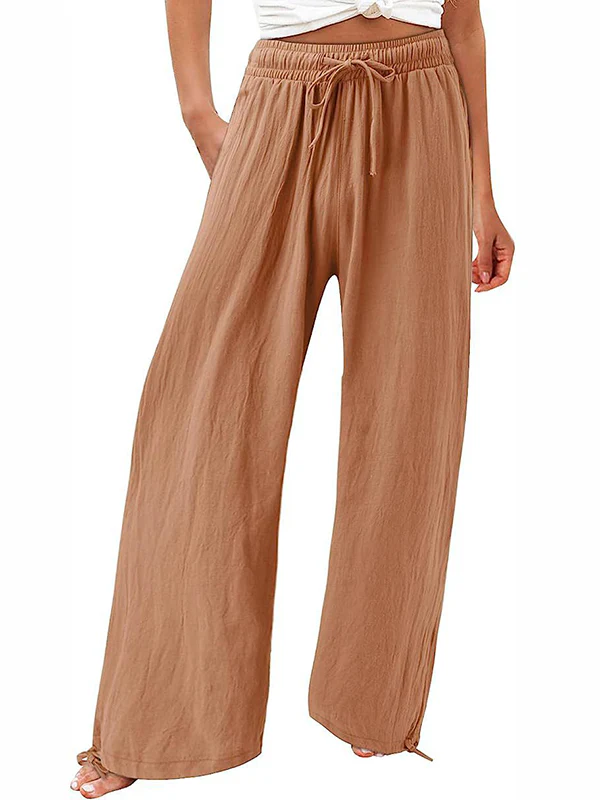 Loose Wide Leg Drawstring Elasticity Solid Color Pants Trousers - Image 12