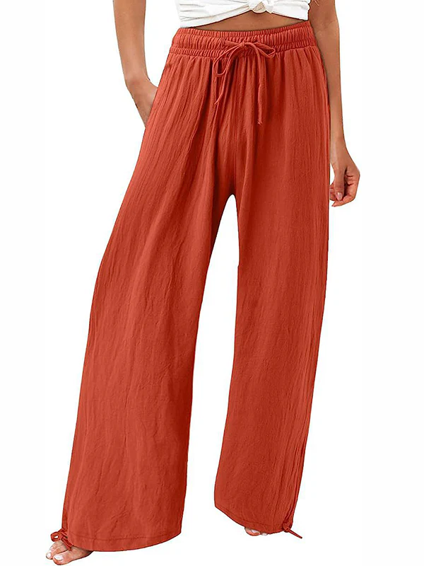 Loose Wide Leg Drawstring Elasticity Solid Color Pants Trousers - Image 13