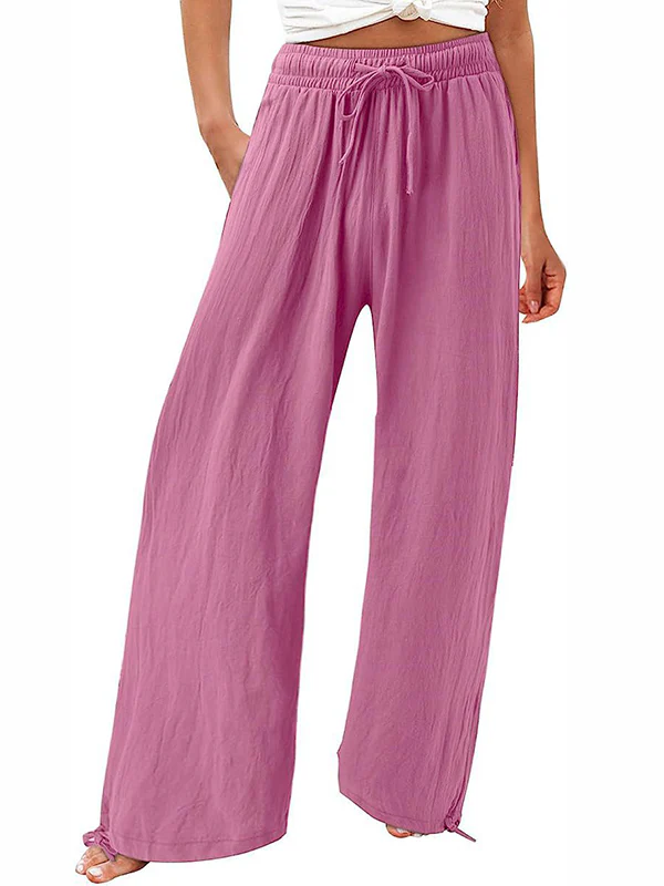 Loose Wide Leg Drawstring Elasticity Solid Color Pants Trousers - Image 14