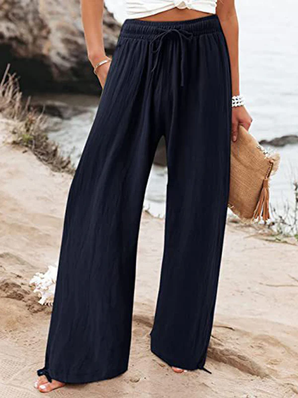 Loose Wide Leg Drawstring Elasticity Solid Color Pants Trousers - Image 3