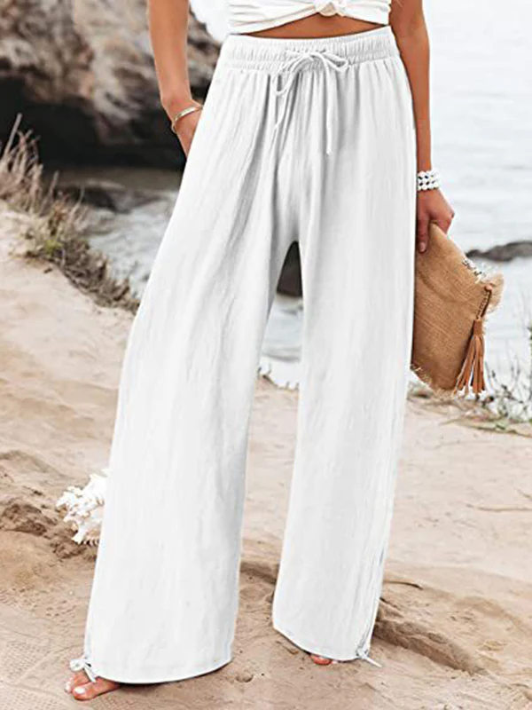Loose Wide Leg Drawstring Elasticity Solid Color Pants Trousers - Image 4