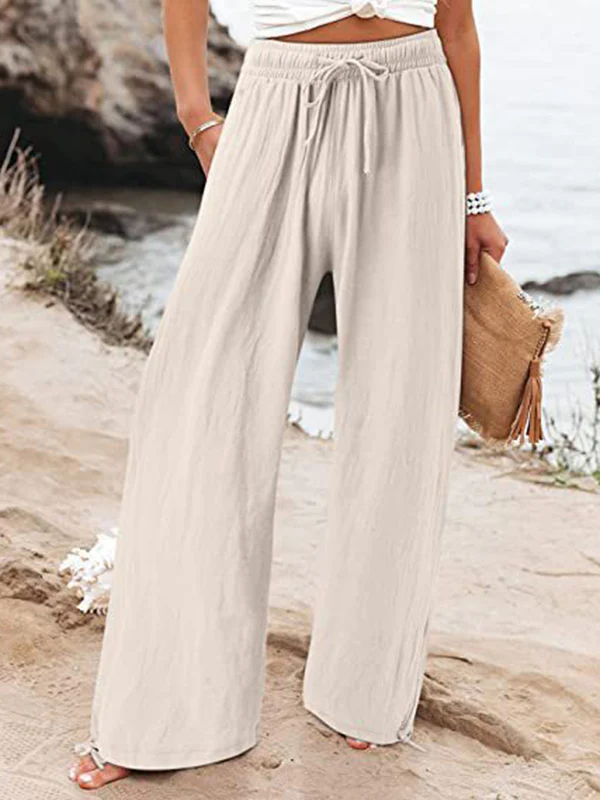 Loose Wide Leg Drawstring Elasticity Solid Color Pants Trousers - Image 5