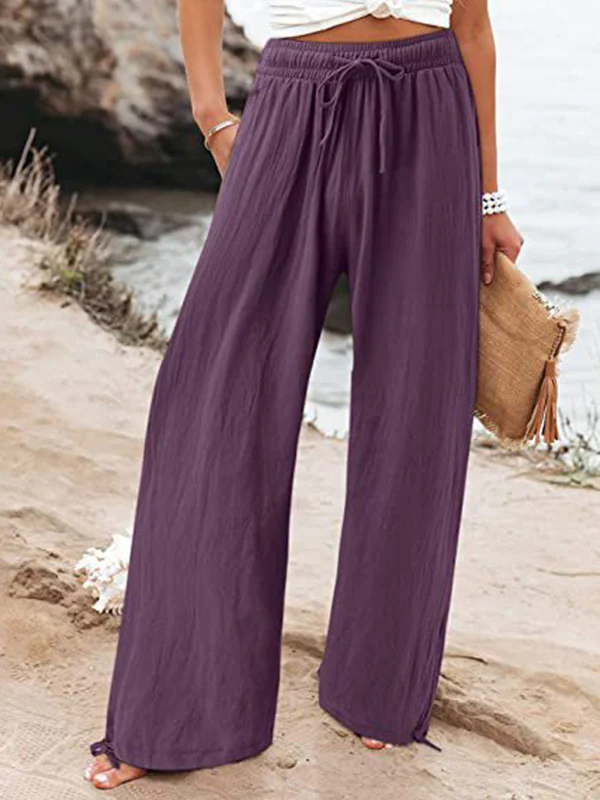 Loose Wide Leg Drawstring Elasticity Solid Color Pants Trousers - Image 6