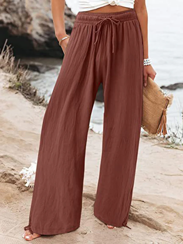 Loose Wide Leg Drawstring Elasticity Solid Color Pants Trousers - Image 7