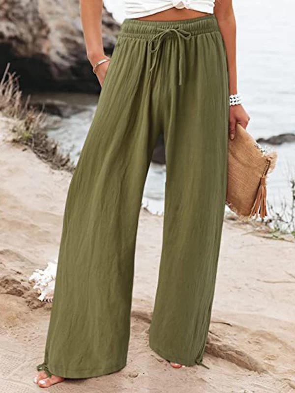 Loose Wide Leg Drawstring Elasticity Solid Color Pants Trousers - Image 8