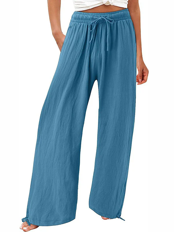Loose Wide Leg Drawstring Elasticity Solid Color Pants Trousers - Image 9