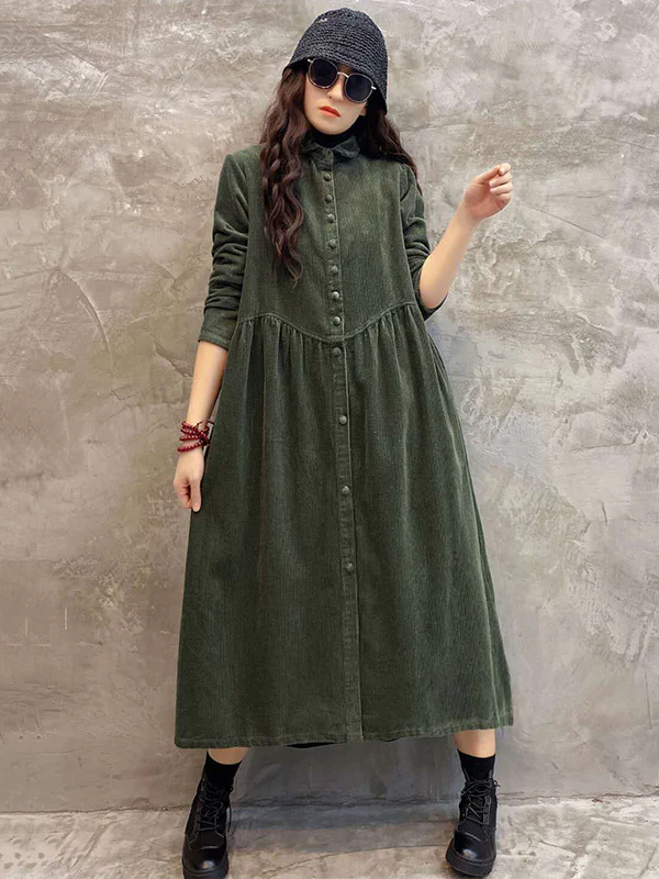 Original Solid Corduroy Lapel Dress - Image 10
