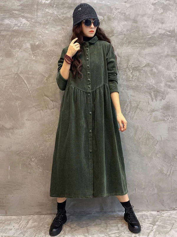 Original Solid Corduroy Lapel Dress - Image 11