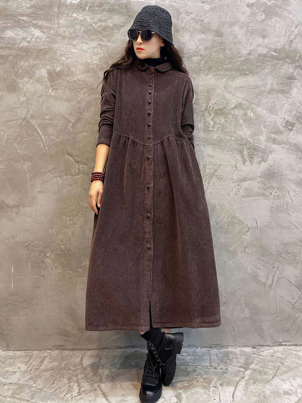 Original Solid Corduroy Lapel Dress - Image 12