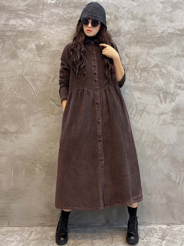 Original Solid Corduroy Lapel Dress - Image 13
