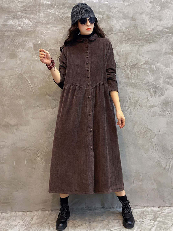 Original Solid Corduroy Lapel Dress - Image 14