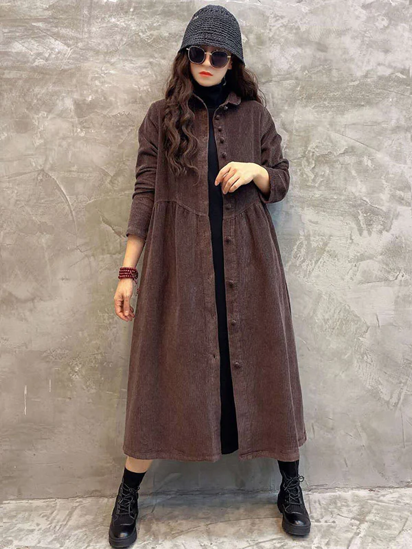 Original Solid Corduroy Lapel Dress - Image 15