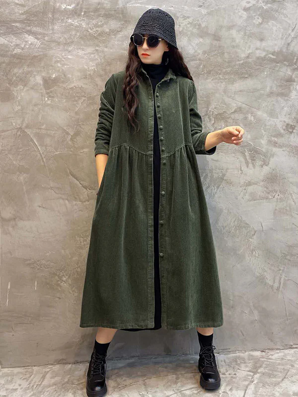 Original Solid Corduroy Lapel Dress - Image 16