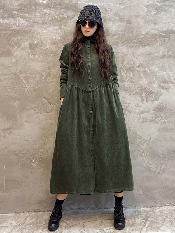 Original Solid Corduroy Lapel Dress - Image 2