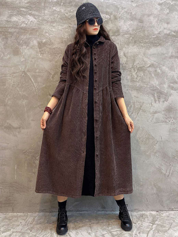 Original Solid Corduroy Lapel Dress - Image 3