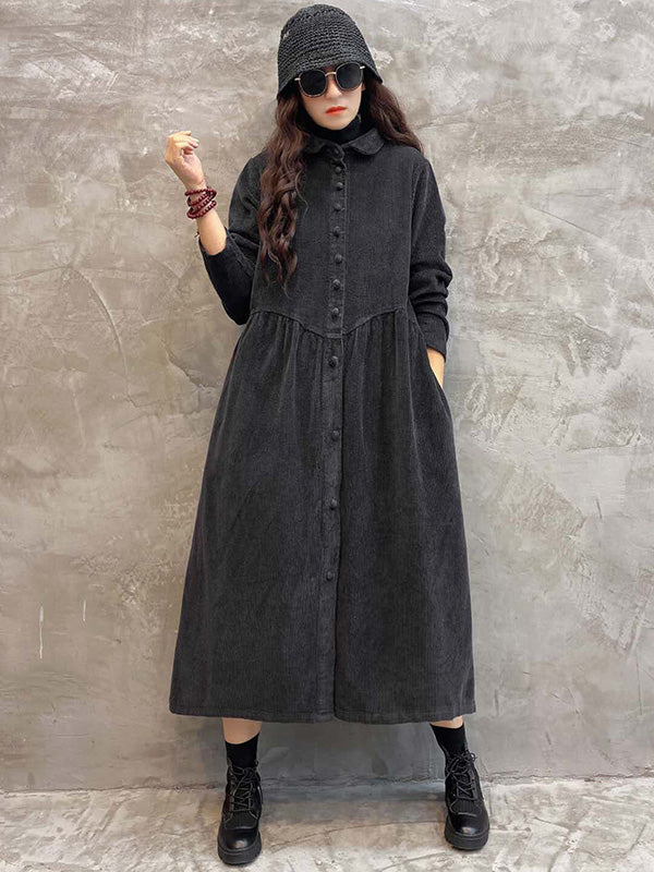 Original Solid Corduroy Lapel Dress - Image 4