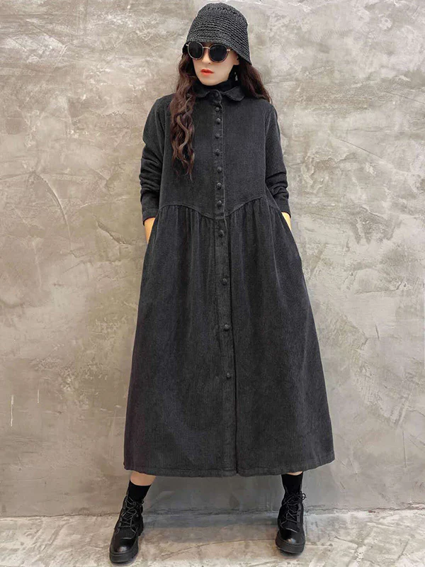 Original Solid Corduroy Lapel Dress - Image 5