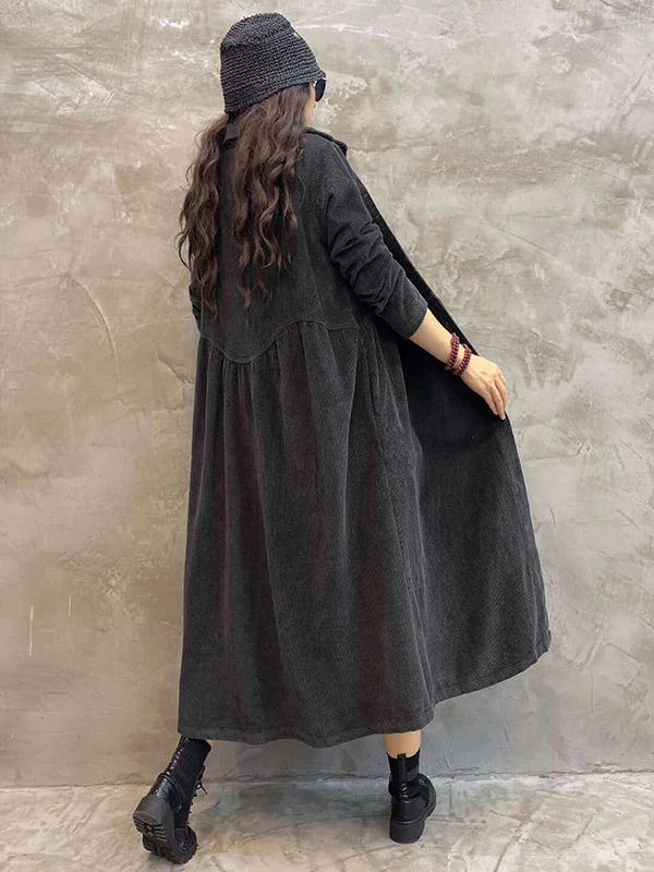 Original Solid Corduroy Lapel Dress - Image 6
