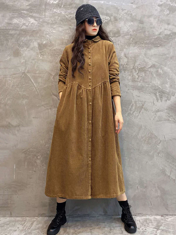 Original Solid Corduroy Lapel Dress - Image 8