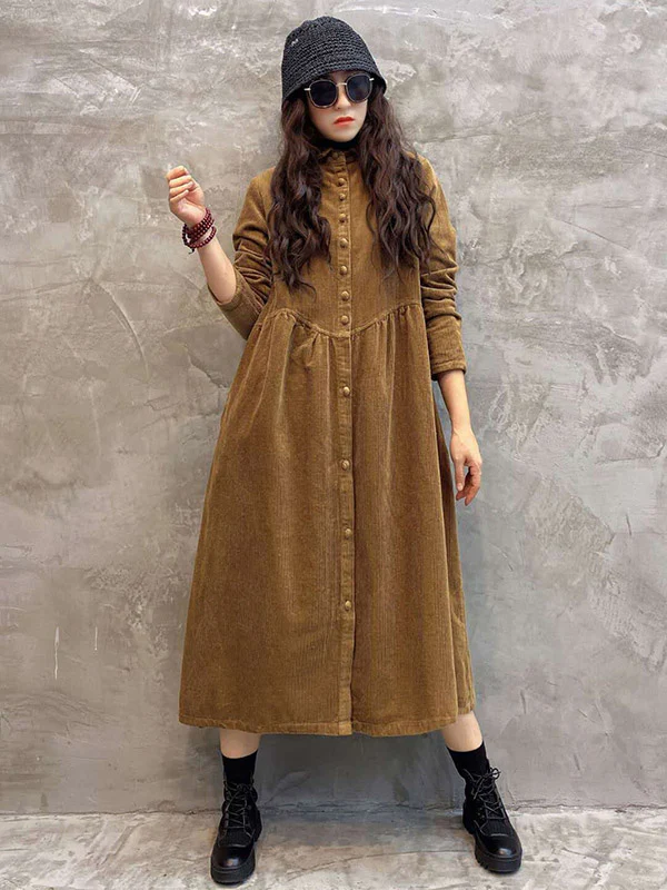 Original Solid Corduroy Lapel Dress - Image 9