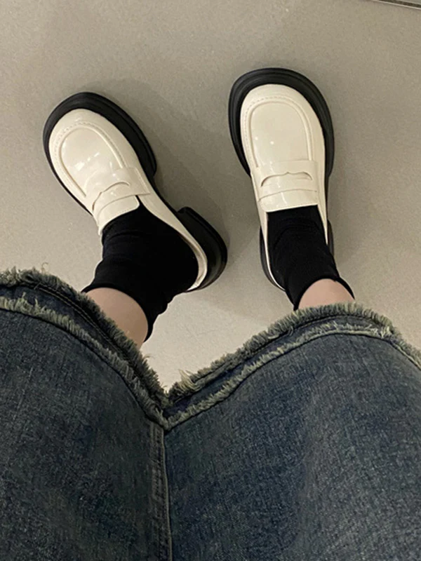 Round-Toe Split-Joint Loafers Platform Shoes Slippers&Mules - Image 3