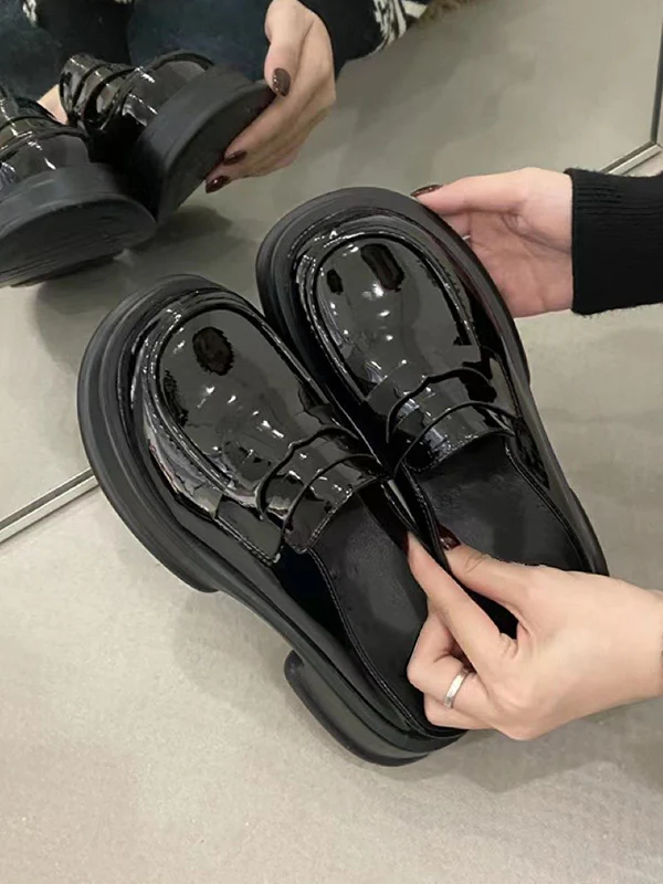 Round-Toe Split-Joint Loafers Platform Shoes Slippers&Mules - Image 4